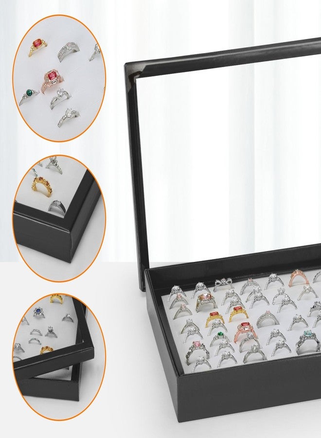 KUKUVR 100 Slots Ring Earring Holder Display Case, Velvet Jewelry Ring Earring Storage Organizer Box Tray with Clear Lid for Women And Selling Show (Black+White) - Image 3